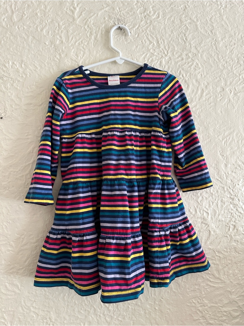 Hanna Andersson Girls Striped Tiered Long Sleeve Twirl Power Dress Navy Multi 4